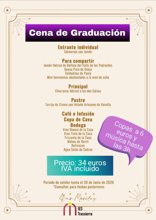 CENA DE GRADUACION 2026 .IES TRASSIERRA